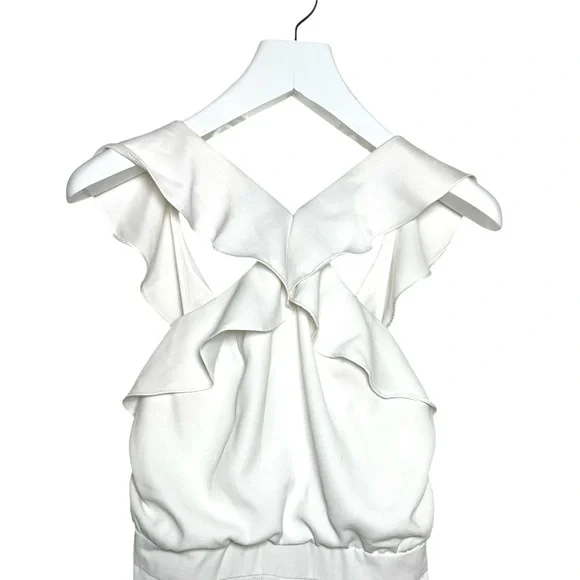 BHLDN MONIQUE LHUILLIER White Bissel Jumpsuit w/ Ruffle Halter Bodice - Size 8 - Picture 3 of 12